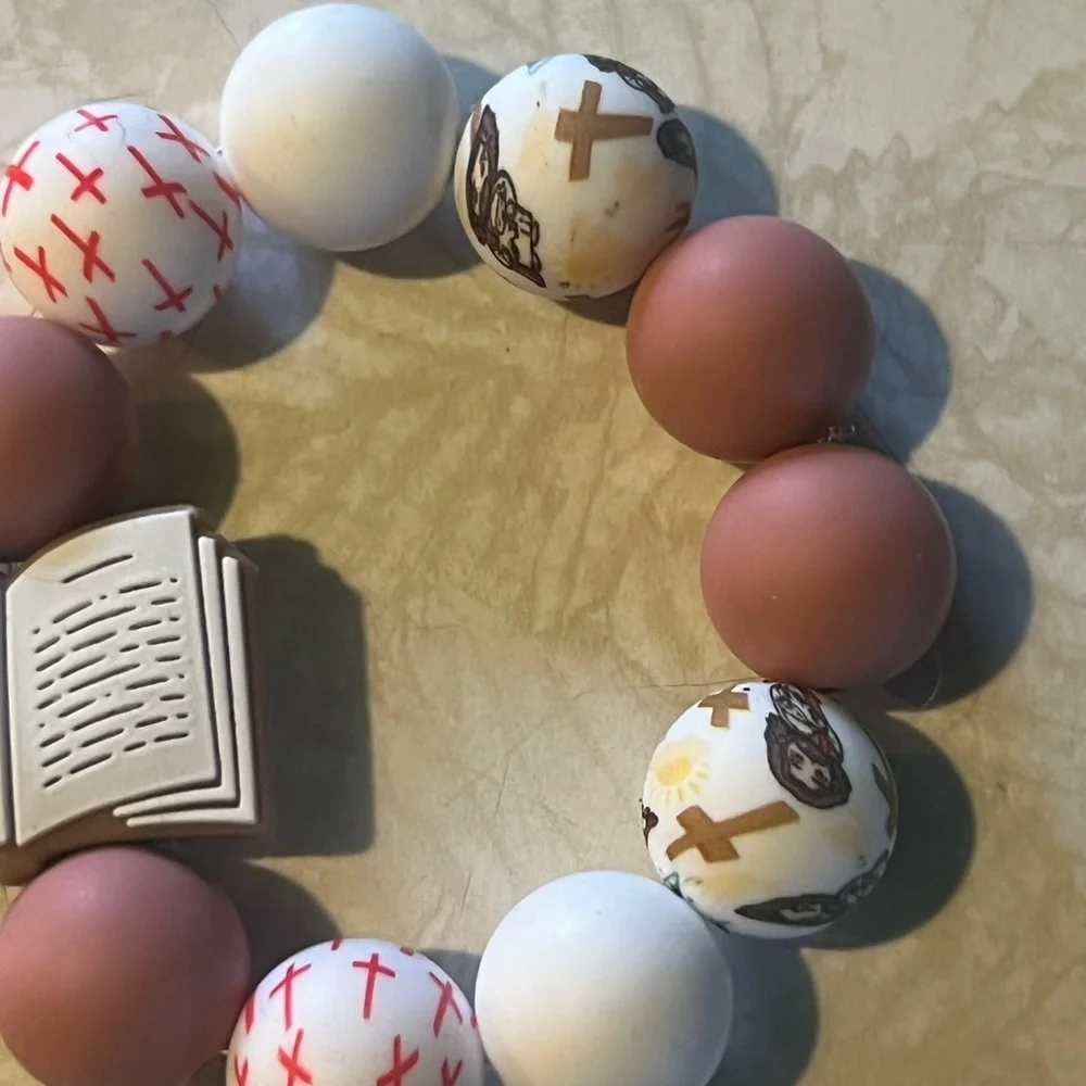 Kids Religious Beaded Bracelet - Brown, White B95
